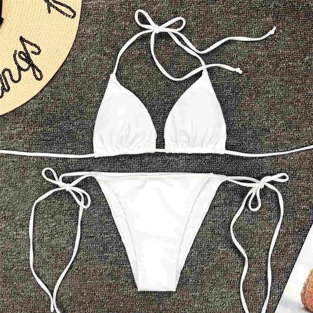 'Classic Chic' Two Piece White String Bikini Set
